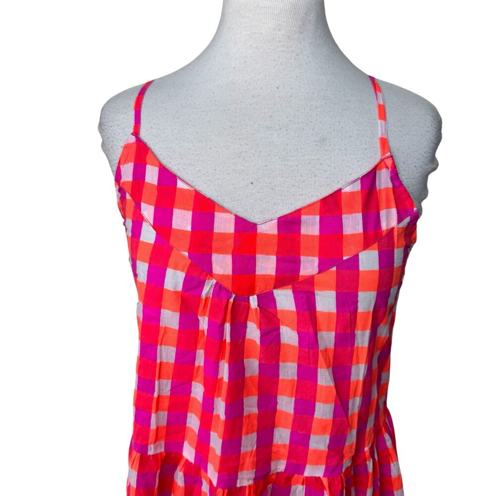 SZ Blockprints X J.Crew tiered dress in gingham Pink Orange Size Small - Picture 6 of 9